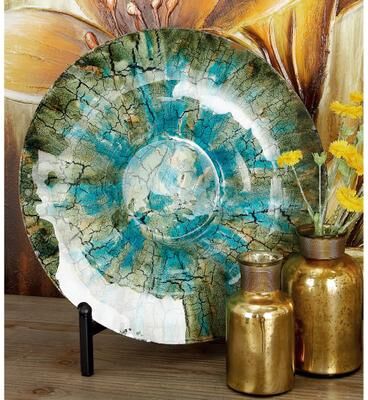 ARCILLA ELEMENTAL Green Glass Handmade Mosaic Inspired Geometric Charger with Stand