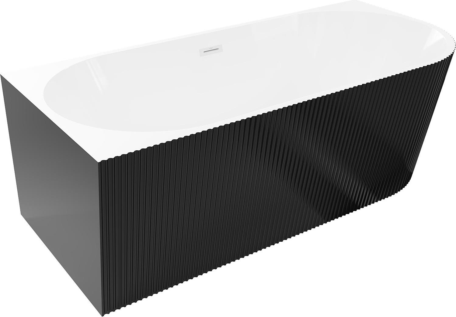 Mexen Silo freistehende Eckbadewanne links geriffelt 170 x 80 cm, weiß/schwarz, Überlauf weiß - 52891708075L-20