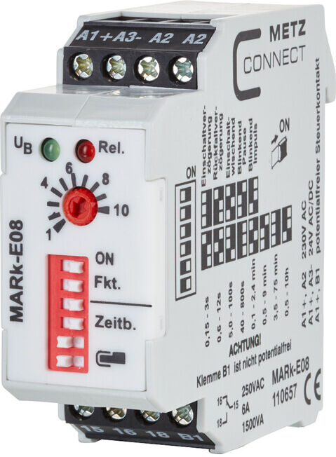 BTR NETCOM Relais temporisé 1W, 15s-10h MARk-E08 230AC/24uc ; Metz Connect (110657)