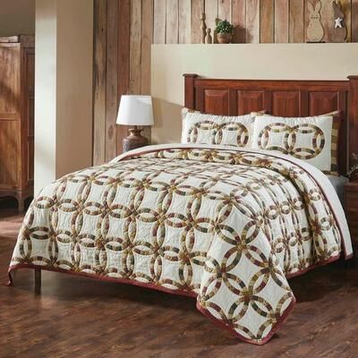 Vhc Brands Wedding Rings Patchwork Mini Quilt Set Multi Warm, King, Multi Warm
