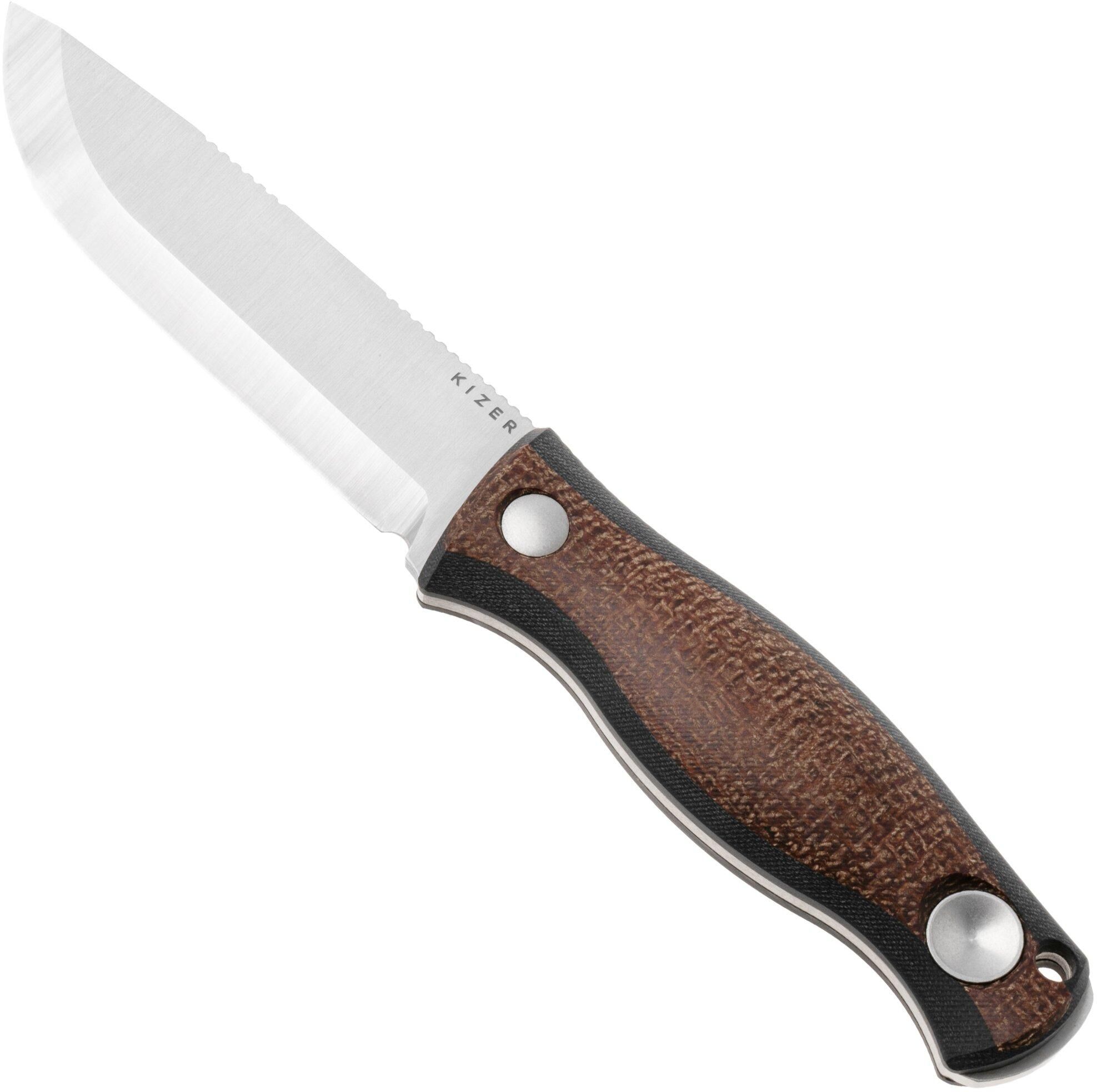 Kizer Polaris 1100A3, Satin AEB-L, Brown G10 / Burlap Micarta coltello fisso, Azo design