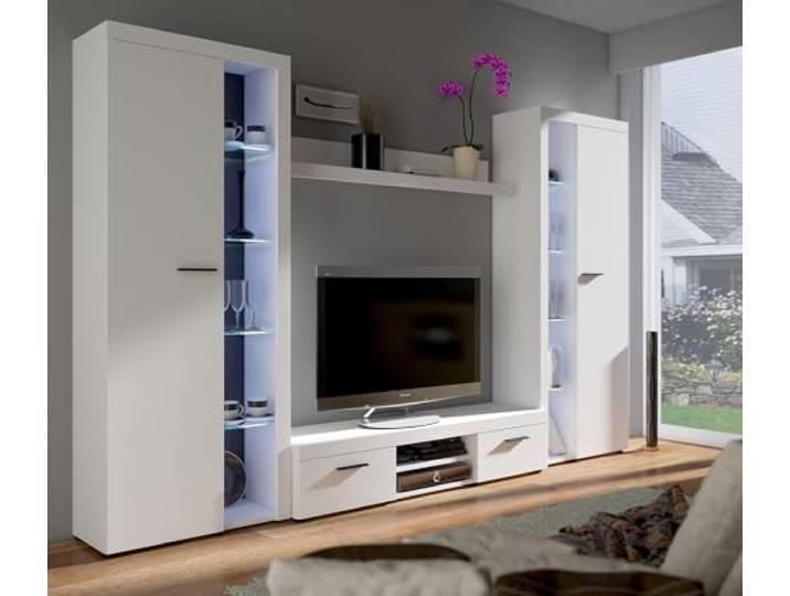 TOP Wohnwand Rumba XL Anbauwand Wohnkombi Wohnzimmer Weiss matt