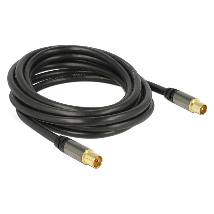 Delock Antennenkabel IEC Stecker > IEC Buchse 3 m schwarz (85 dB, Antennenkabel) (88924)