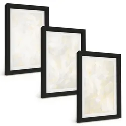 BILDER SET 3er Set - 20x30 cm Schwarzer Rahmen - Helles Strukturfarbendesign