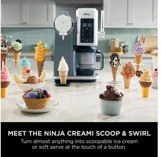 Ninja CREAMi Scoop & Swirl NC701UK 13-in-1 Ice Cream and Soft Serve Maker - Silver