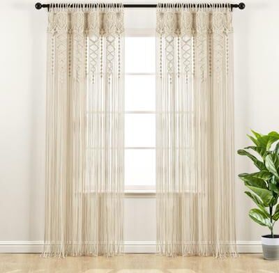 Lush Decor Boho Macrame Textured Cotton Window Curtain/Room Divider/Doorway/Wall Decor