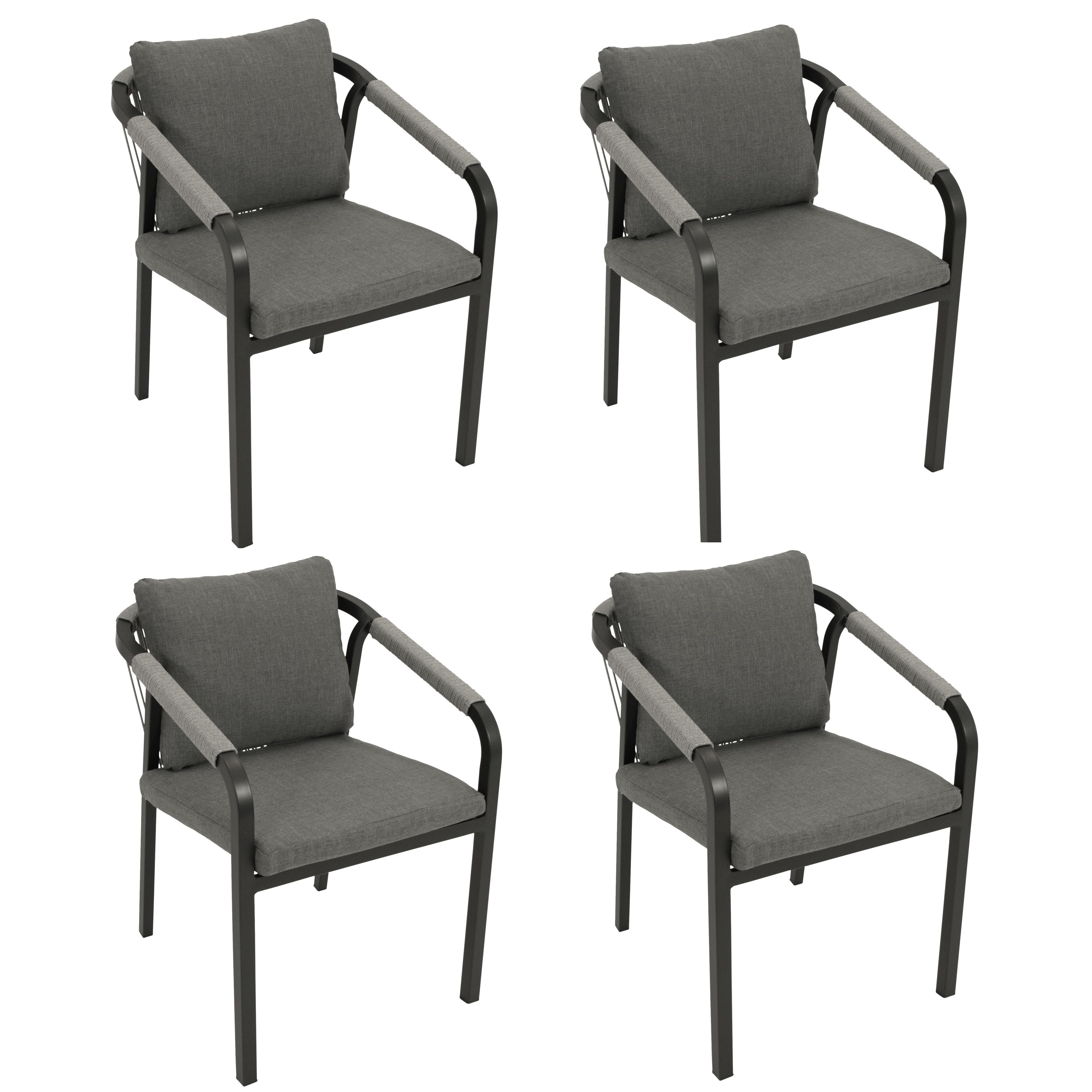 DEGAMO Gartensessel LYON stapelbar, Aluminium anthrazit + Rope grau, 4 STÜCK