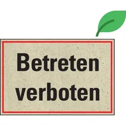 Aufkleber, Hinweisschild Betreten verboten, Graspapier, selbstklebend, 300x200mm