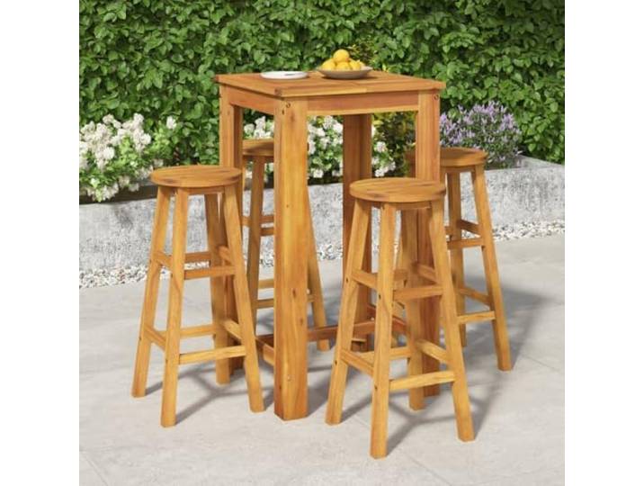 Bois d'acacia massif ensemble de bar élégant 5 pièces brun 60 cm Ensemble Bar de Jardin 5 Pieces Acacia Massif Table et 4 Tabourets Exterieur avec Repose-pieds pour Patio Balcon Terrasse