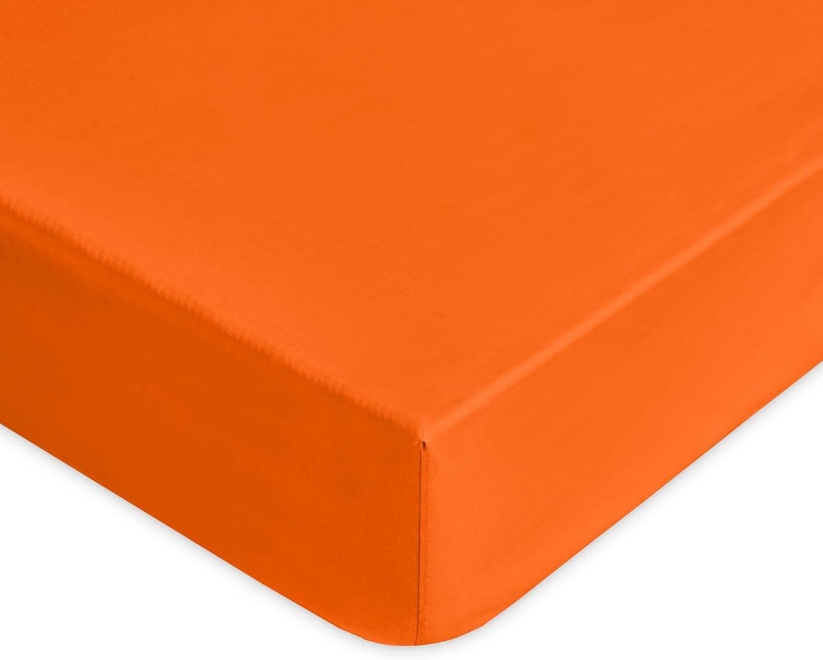 Oranje katoenen hoeslaken voor eenpersoonsbed 90x200 cm