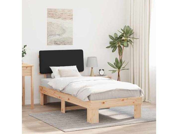 RJPLMFV Bettgestell 75x190 cm mit gepolstertem Kopfteil, Schwarz Massives Kiefernholz, integrierter Lattenboden, abnehmbarer Bezug, waschbar, einfache Montage mit mitgeliefertem Werkzeug
