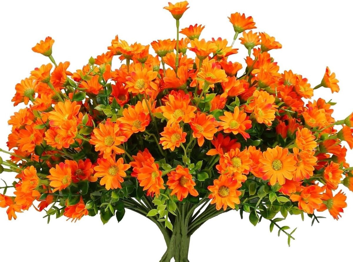 8 Bundels Kunstbloemen Oranje - Realistische Nep Planten voor Buiten Decoratie
