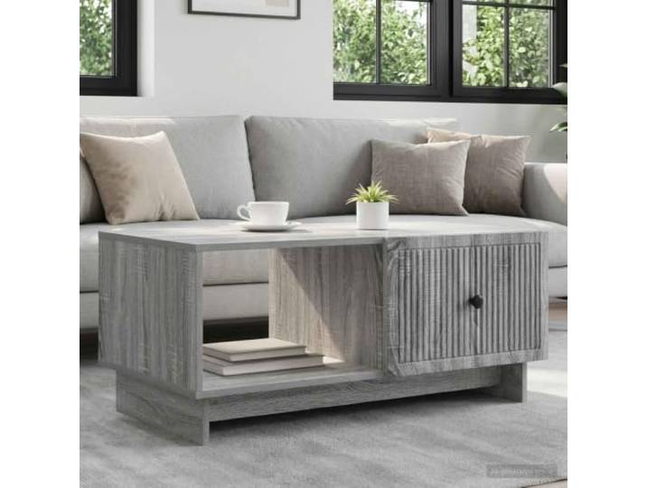 pokgdf Coffee Table Sonoma-Grau 90x50x40 cm Holzwerkstoff mit Pendeltür Retro-Design, Metallgriffe, Pendeltür, pflegeleichte Oberfläche, vielseitig nutzbar