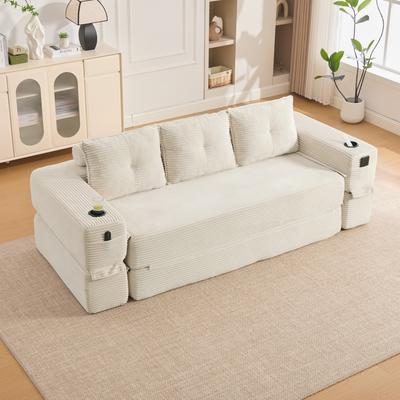Kodotan sofa Compact 3-Seats Convertible Sofa Bed, Seat Boneless Sleeper Futon, Adjustable Movable Headrests, Thick Back Support