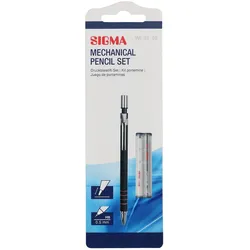 SIGMA Bleistift mit Radiergummi, 0.5 mm HB Bleistiftmine, Kunststoff, schwarz, 2 Stück