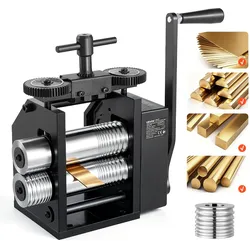 VEVOR Handwalzwerk 60 mm 4-in-1 Schmuckwalzwerk Rund Flach Vierkant Halbrund, Manuelles Schmuckwerkzeug für DIY-Schmuckhersteller, Einstellbare Dicke 0,03–7 mm, für Duktile Metalle Gold Silber Kupfer Alu