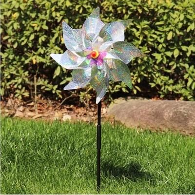 Uplifted Finds Solar Reflective Laser Windmill Bird Drive Rainbow Gradient Spinner For Gardens, Terraces, Balconies, And Farms white