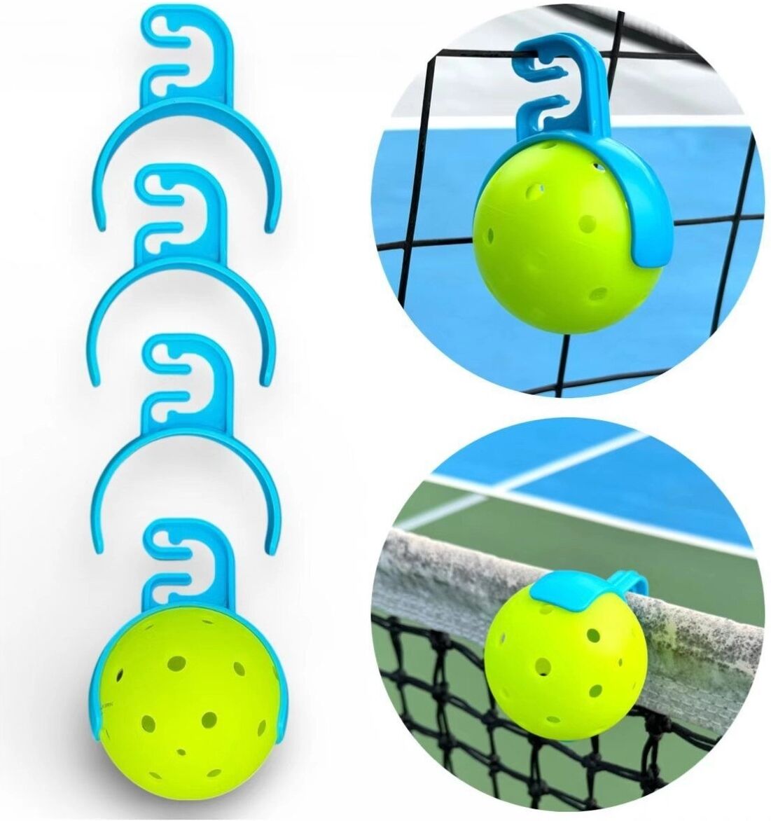 INF Pickleball Ball Clip 4er-Set – Kunststoff Clip-On Zaunhalter für Pickleball und Tennisbälle, Blau/Dunkelblau, Einfaches