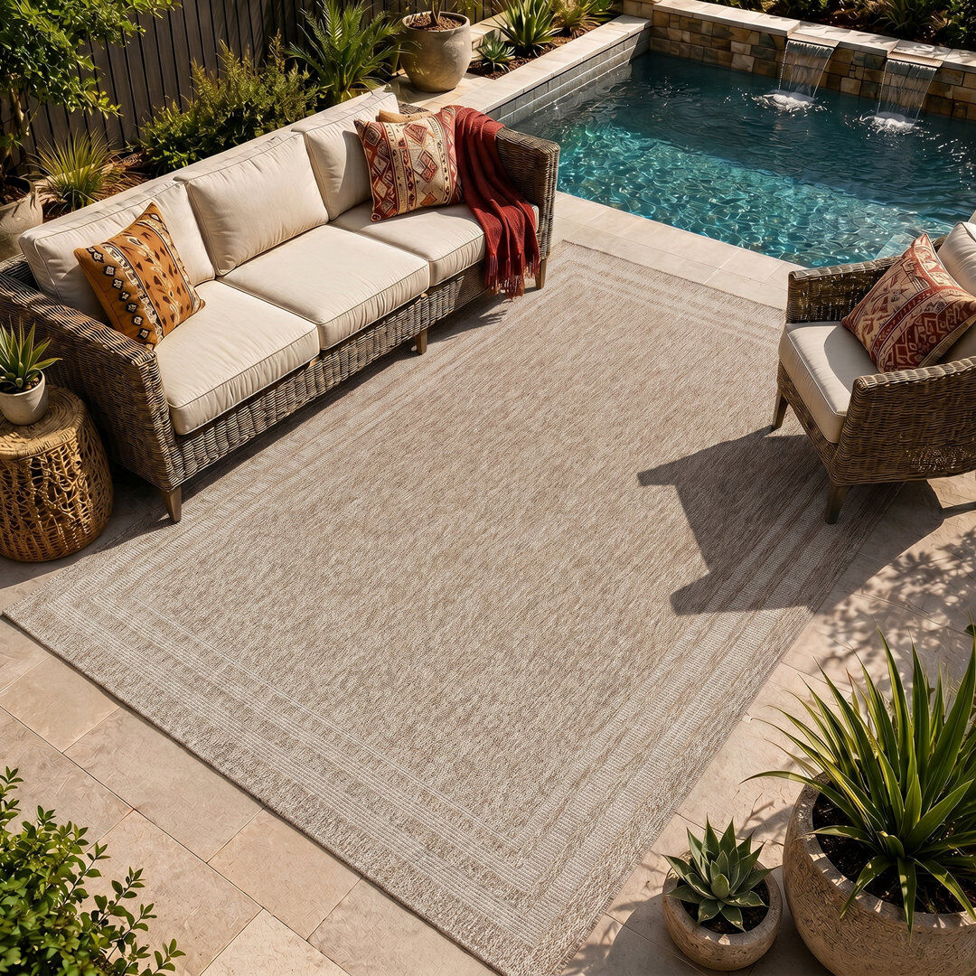 Highland Dunes Croland Indoor & Outdoor Boho Jute-Look Rug Beige Beige Rectangle 160 x 213cm