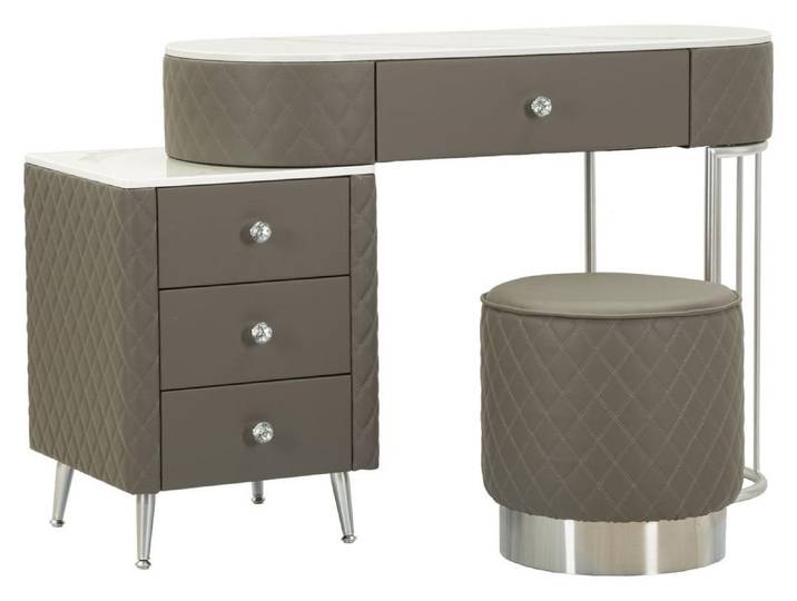 Coiffeuse Sharon grise avec pouf\, pieds argentés