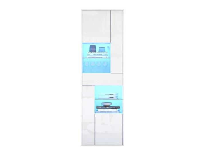 Vitrine blanche brillante avec éclairage LED 1 tiroir et 4 placards blanc 55 x 38 x 170 cm