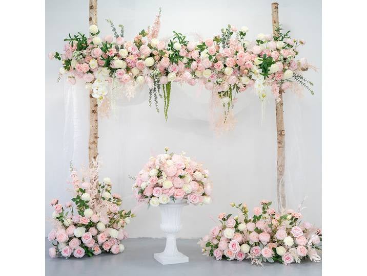 Boule de Fleurs Artificielles pour Décoration de Mariage, Arrière-plan Mural Rose, Haut de Gamme