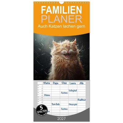 Familienplaner 2027 - Auch Katzen lachen gern mit 5 Spalten (Wandkalender, 21 x 45 cm) CALVENDO