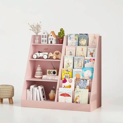 CARMORICO 4-Tier Wooden Kids Bookshelf Toy Storage Organizer, Multifunctional Bookcase Display Stand for Nursery Playroom Kids Room
