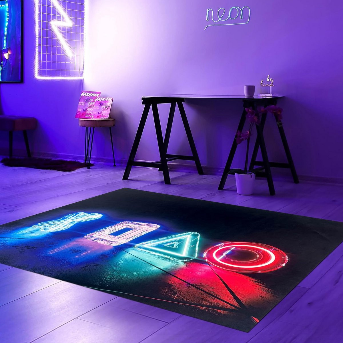 Modern abstract vloerkleed met neon design voor de tiener- of kinderkamer van polyester