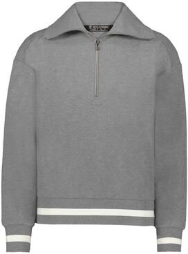 Holloway 223782 Women's Heritage Prep Quarter-Zip Pullover T-Shirt in Heather/Vanilla size Large   Triblend