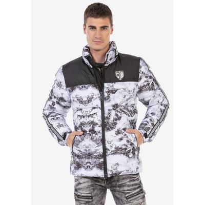 Winterjacke CIPO & BAXX "Winterjacke", Herren, Gr. M, grau, Stoff, 100% Polyester, bedruckt, regular fit normal, Jacken Winterjacke, mit Allover-Muster