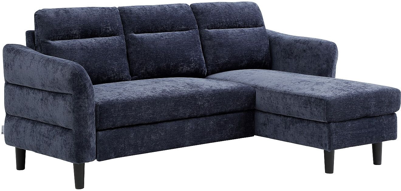 Vente-unique Ecksofa mit Schlaffunktion, wandelbar - Strukturstoff - Nachtblau - VANERSI