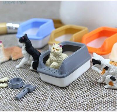 Inspired Living Miniature Cat Litter Box Set With Scoop Dollhouse Pet Accessory gray