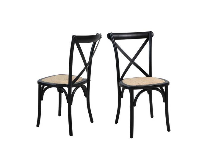 Mid.you Armlehnstuhl-Set, Natur, Schwarz, Holz, Rattan, Kautschukholz, massiv, rund, 48x89x52 cm, stapelbar, Esszimmer, Stühle, Esszimmerstühle, Esszimmerstühle-Set