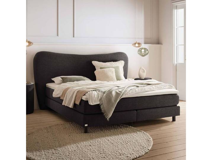 Boxspringbett Viona Webstoff 140x210cm TTF-Box Härtegrad: H2 Dunkelgrau modern