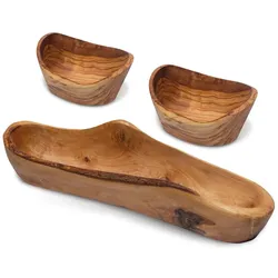 Natura Punto, Serviergeschirr, Brot- und Snack-Schalenset, Olivenholz, 3-teilig