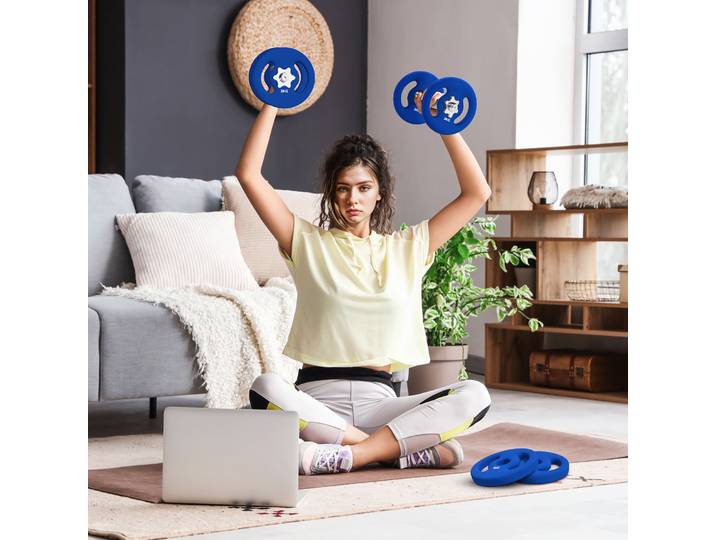 SPORTNOW Plaques de Poids 2x3kg Métal Bleu Ø2,5cm Poignées Faciles