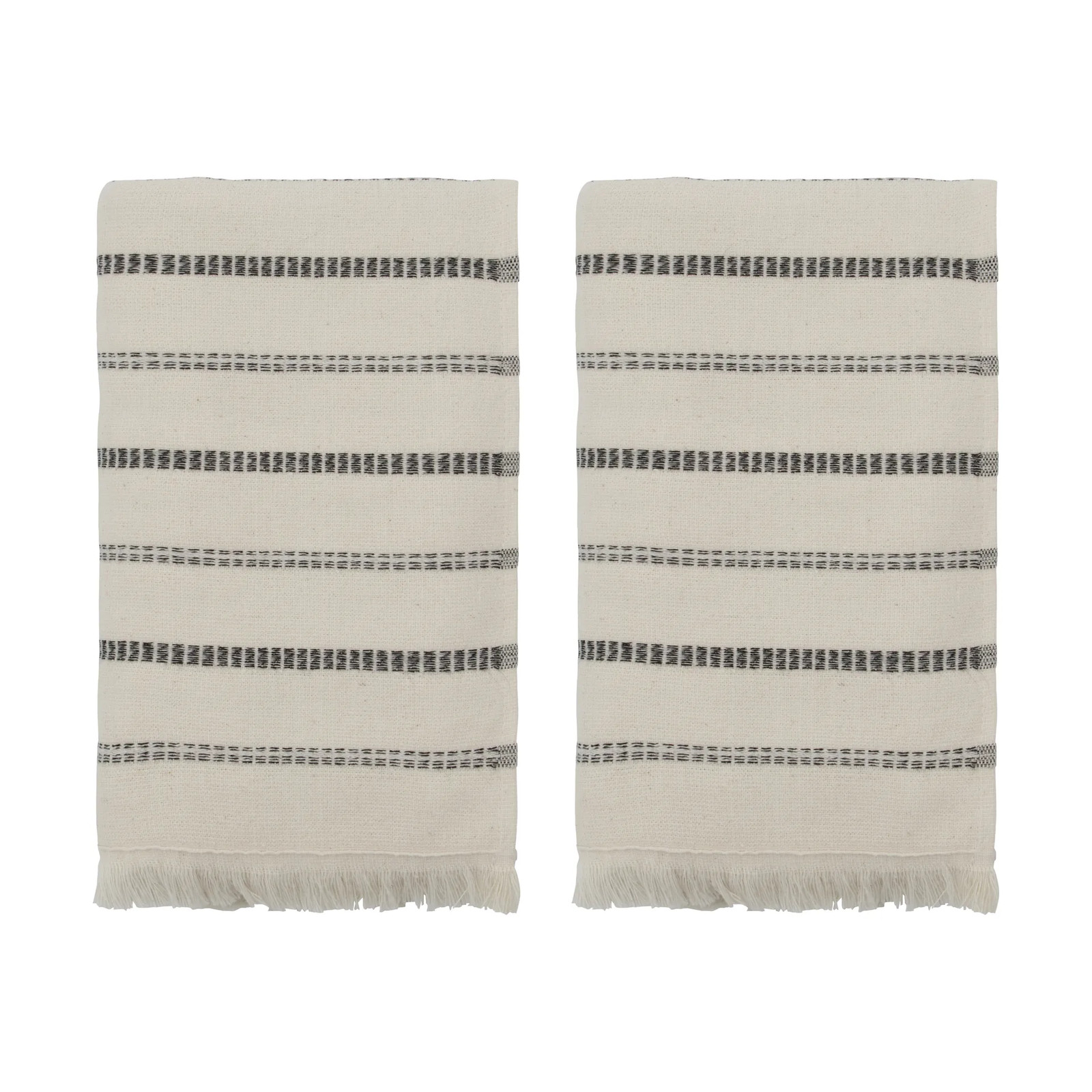 Meraki True handdoek set van 2 stuks, gestreept, wit-zwart, 50 x 100 cm