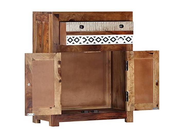 GKMBCVDFR Beistellschrank 60x30x75 cm Massivholz Akazie 2 Schubladen, 1 Türfach, Vintage Design, Tropisches Hartholz, Einzigartige Maserung
