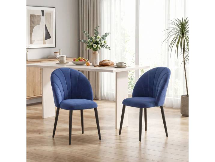 HOMCOM Lot de 2 Chaises Salle à Manger Rembourrées Bleu