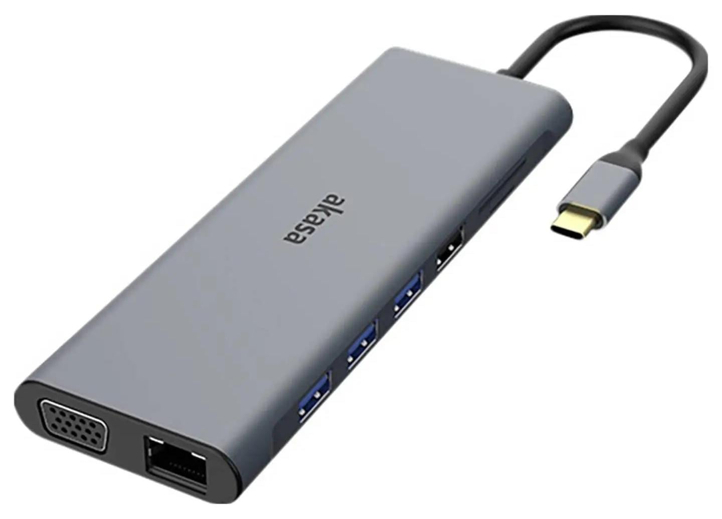 Akasa AK-CBCA28-18BK Laptop-dockingstation en poortreplicator, USB 3.2 Gen 1 Type-C, Zwart-Grijs