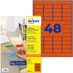Avery Zweckform Wiederablösbare Farbige Etiketten 45.7x21.2 mm 960 Stück rot