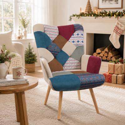 Peace Nest Modern Upholstered Wingback Accent Chair with Rubberwood Legs & Levelers