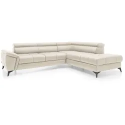 Ecksofa Mocca Leder Weiß Elfenbein