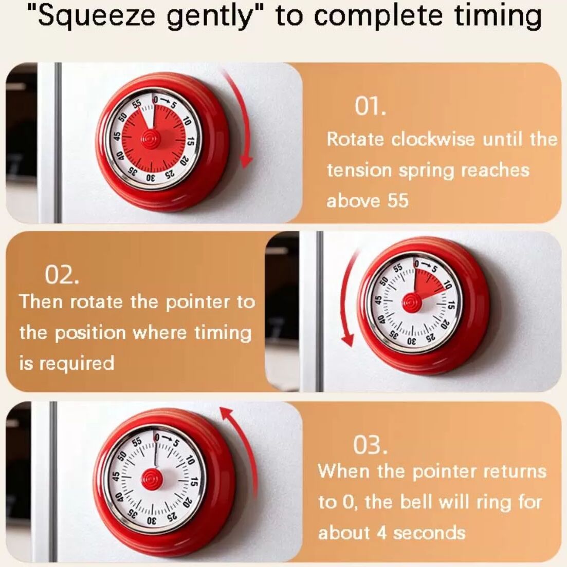 INF Mechanischer Küchen-Timer – Magnetischer Countdown-Timer zum Kochen und Backen Weiß