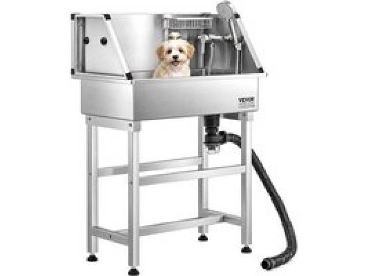 VEVOR Baignoire de Chien Acier Inoxydable, Baignoire de Toilettage pour Animaux de Compagnie 87 cm Station de Lavage Chat, avec Robinet, Pommeau de Douche, Porte-savon, pour Plusieurs Types d'Animaux