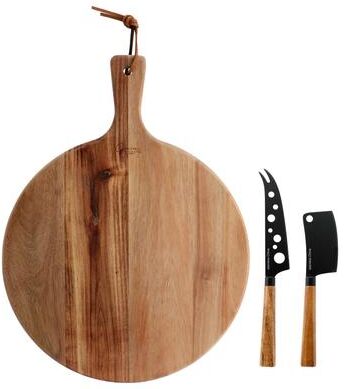 Gibson Elite 3 Piece Acacia Wood Charcuterie Serving Board and Cheese Knife Set in Brown