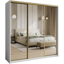 SCHWEBETÜRENSCHRANK RIEN 200/205/60 cm 3-türig mit Spiegel Weiß