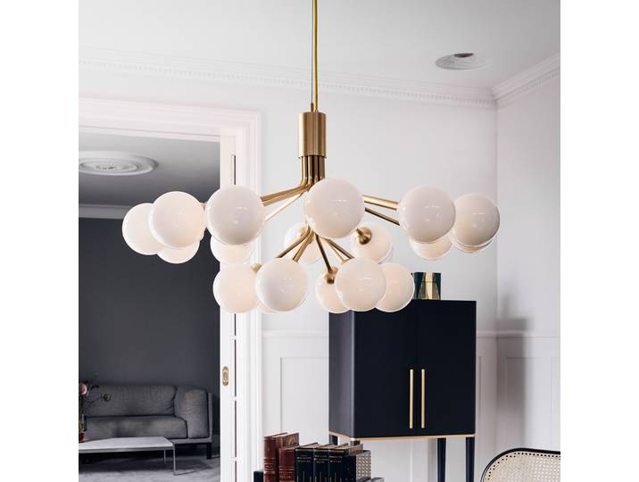 Apiales 18 Lustre Laiton Brossé/Blanc Opale - Nuura - Salon / séjour - Design - Métal - Multi-ampoules