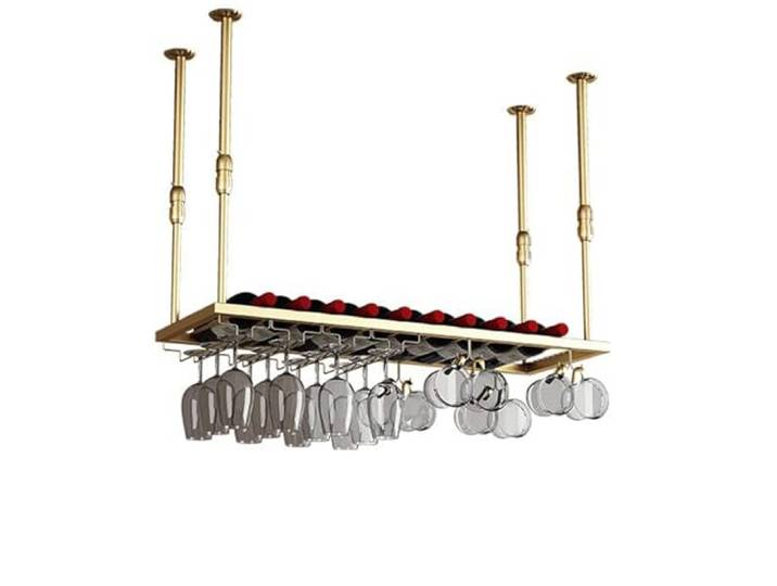 OOPDNEGAK Hängendes Weinregal mit schwebenden Ablagen – Wandmontierter Gläserhalter für Weingläser, hängender Pflanzenständer Außenbereich, Organizer-Regal mit Gläserhaltern(Gold,60 * 30cm)